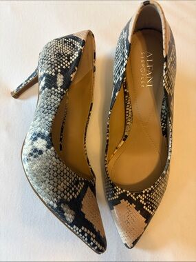 Alfani Faux Snakeskin Pointed Toe Pumps in Black and Beige